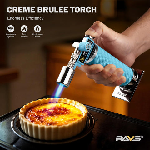 Ergonomic cool-touch handle on the kitchen torch.