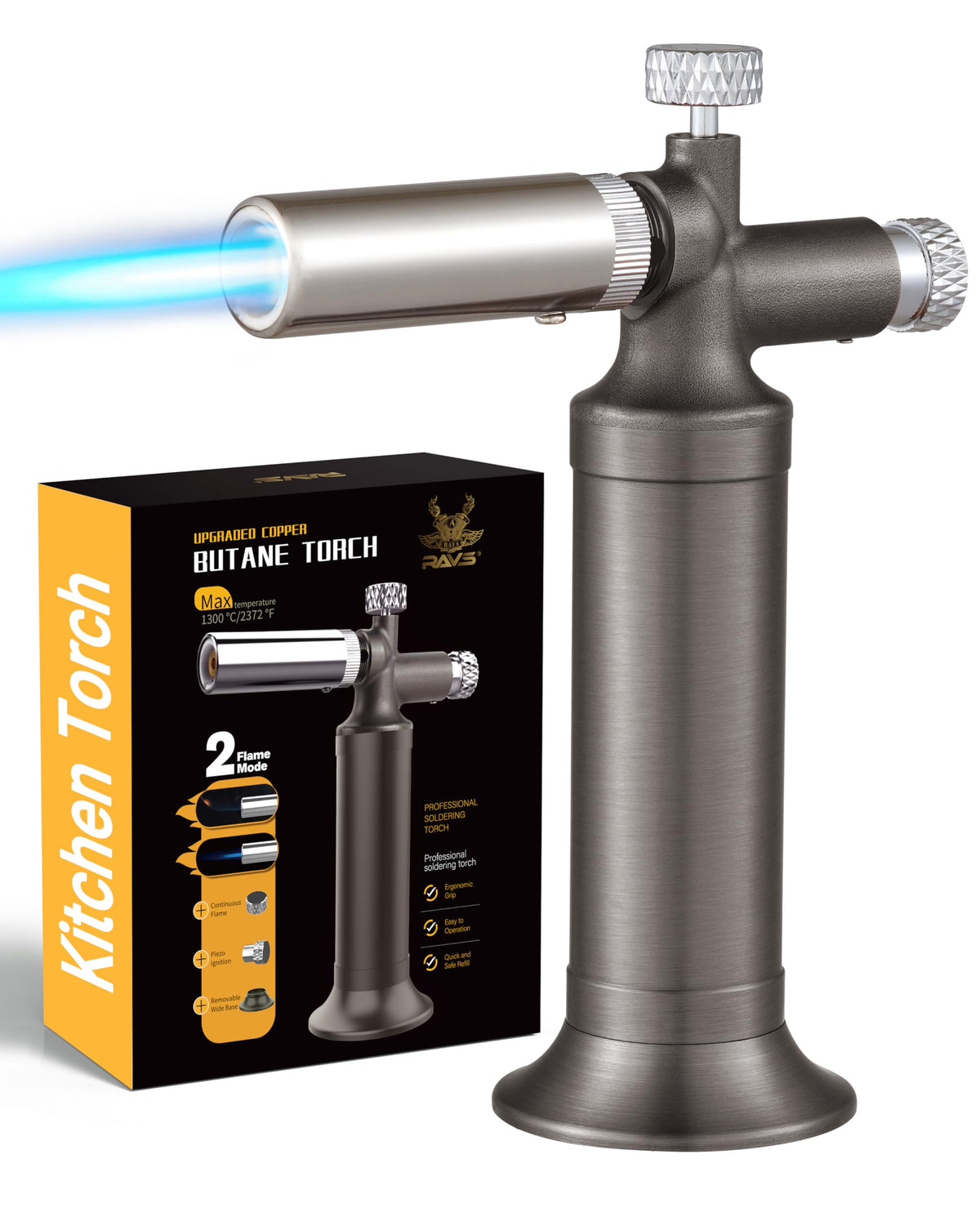 RAVS copper torch base keeps the tool upright for stable hands-free operation
