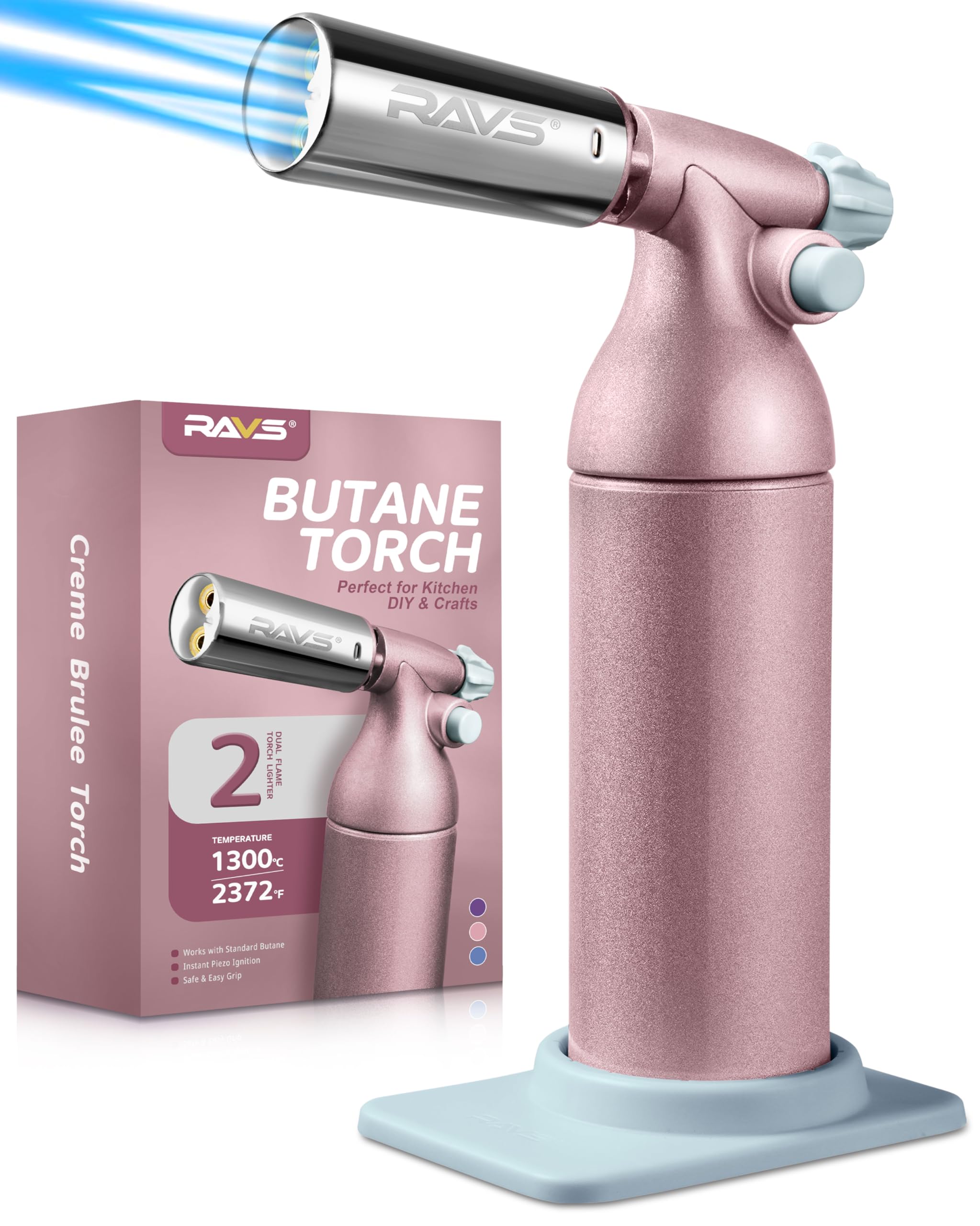 RAVS double flame torch with piezo ignition for precise searing