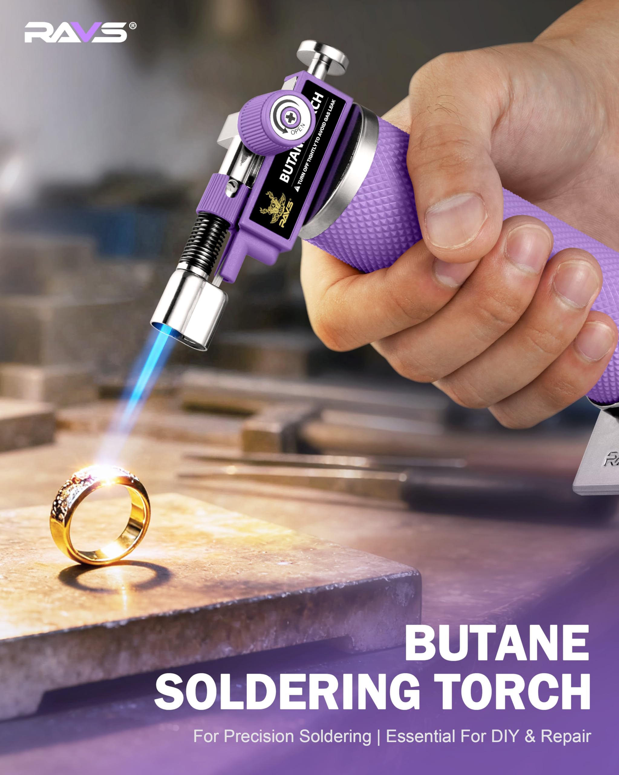 RAVS ergonomic cool-handle torch provides comfortable grip.