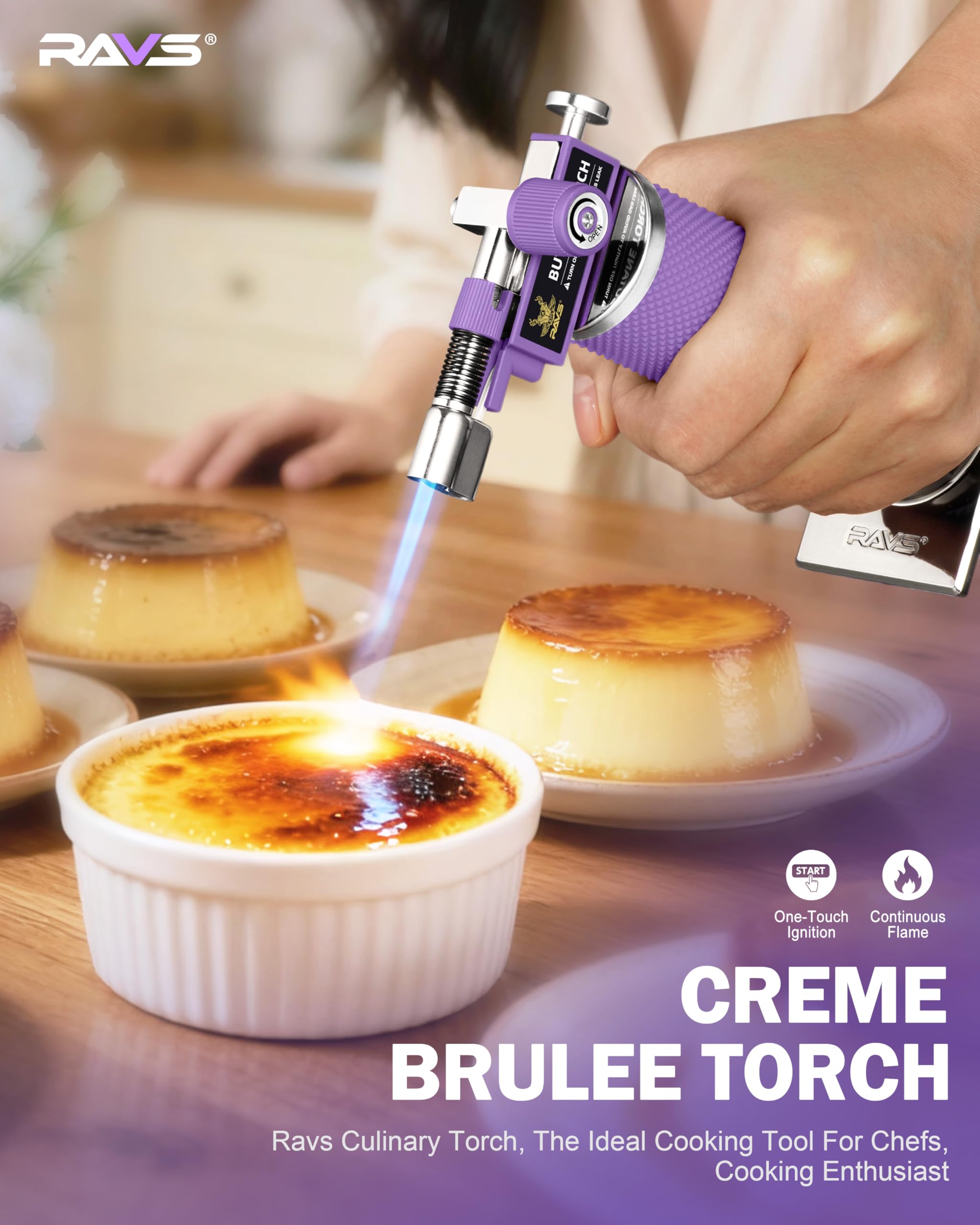 RAVS safety buckle kitchen torch ensures secure use.
