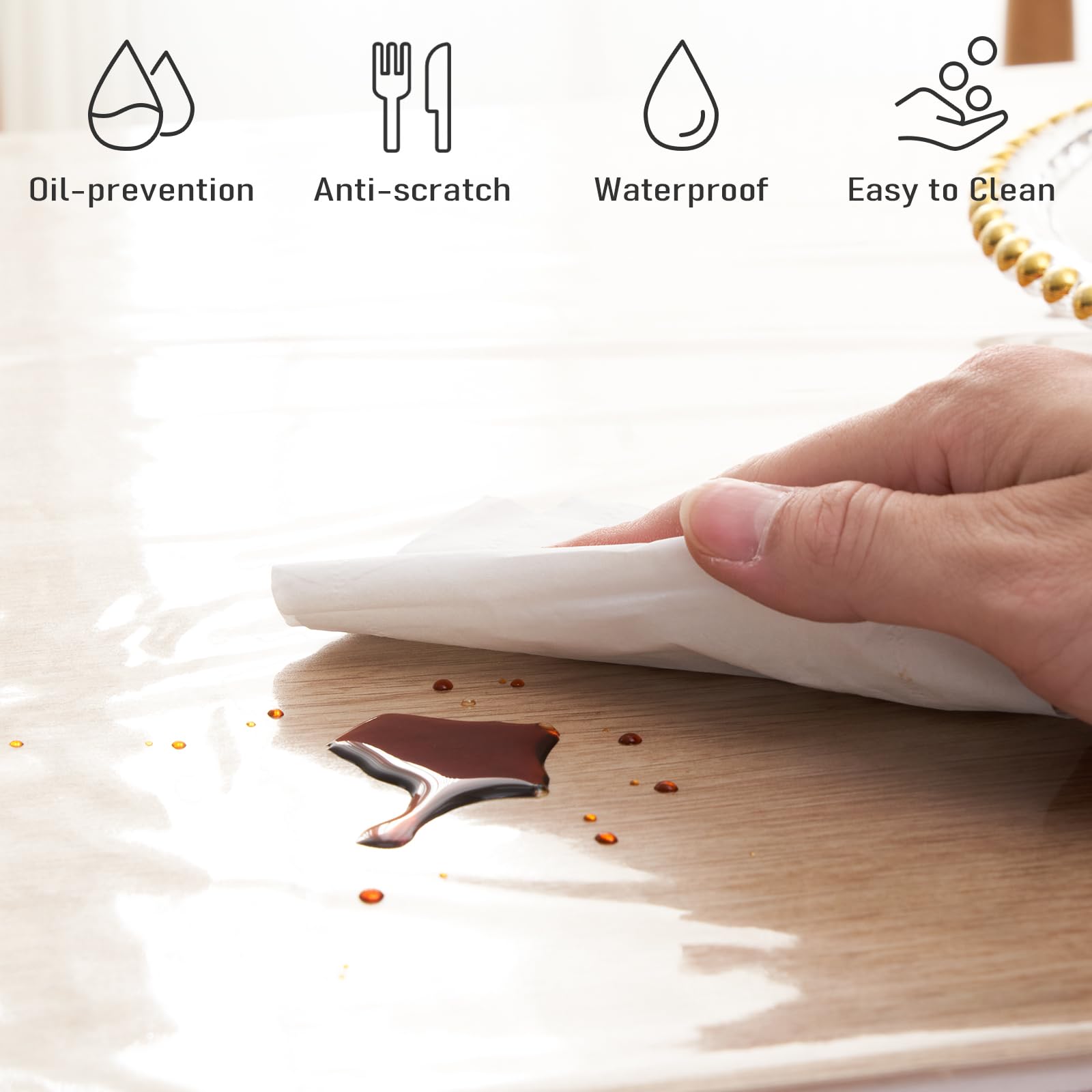 Rawgoodz durable protector guards a wood tabletop from scratches