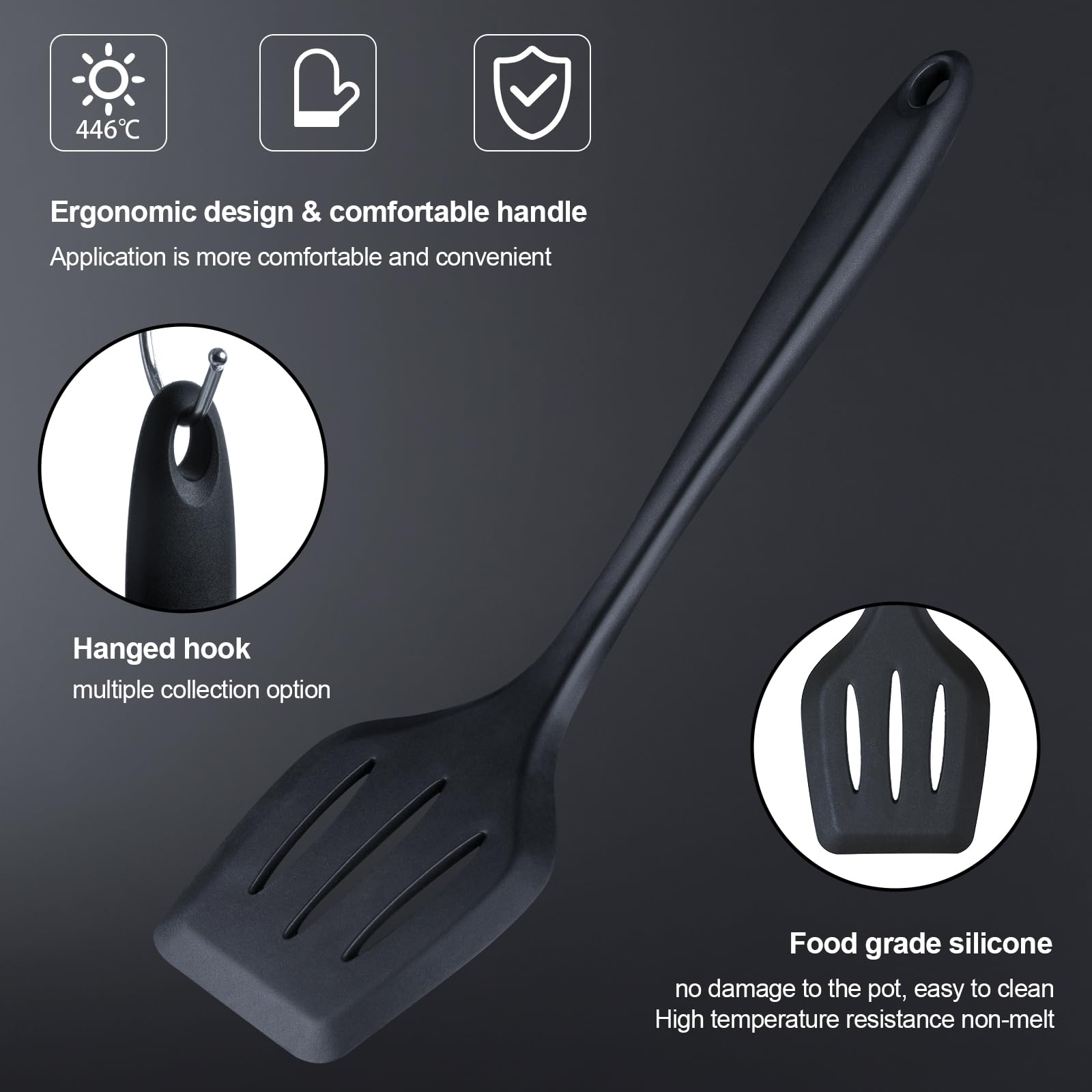 RAXCO spatula and turner set in black for non-stick cooking.