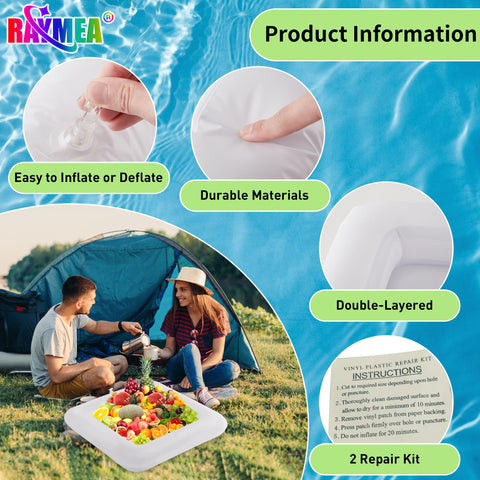 Raymea inflatable ice serving bar shows 24-inch footprint for setup