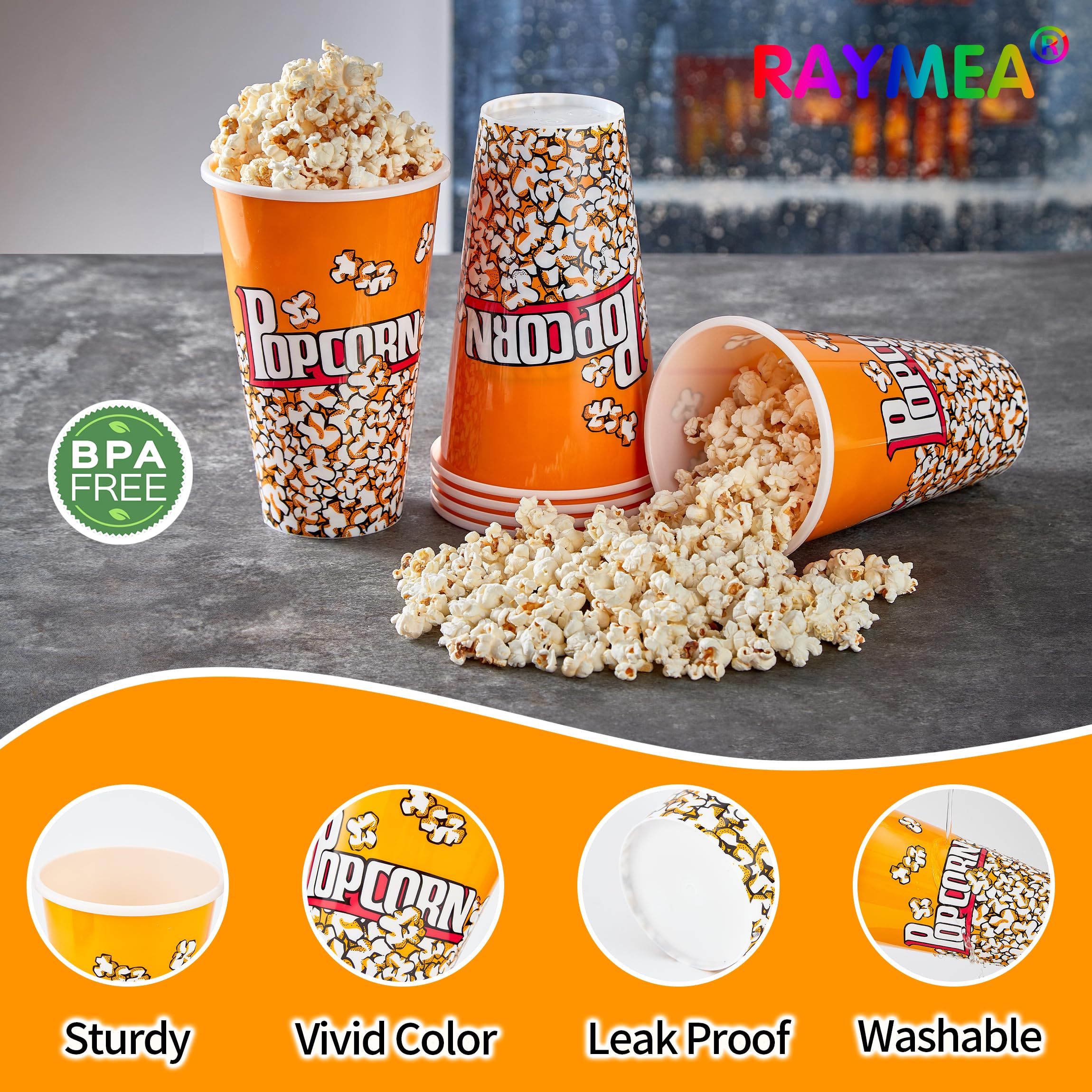 Raymea popcorn buckets six-pack top view, stackable for space-saving parties.