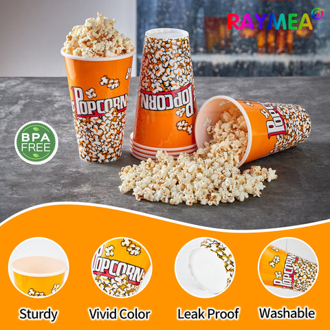 Raymea popcorn buckets six-pack top view, stackable for space-saving parties.