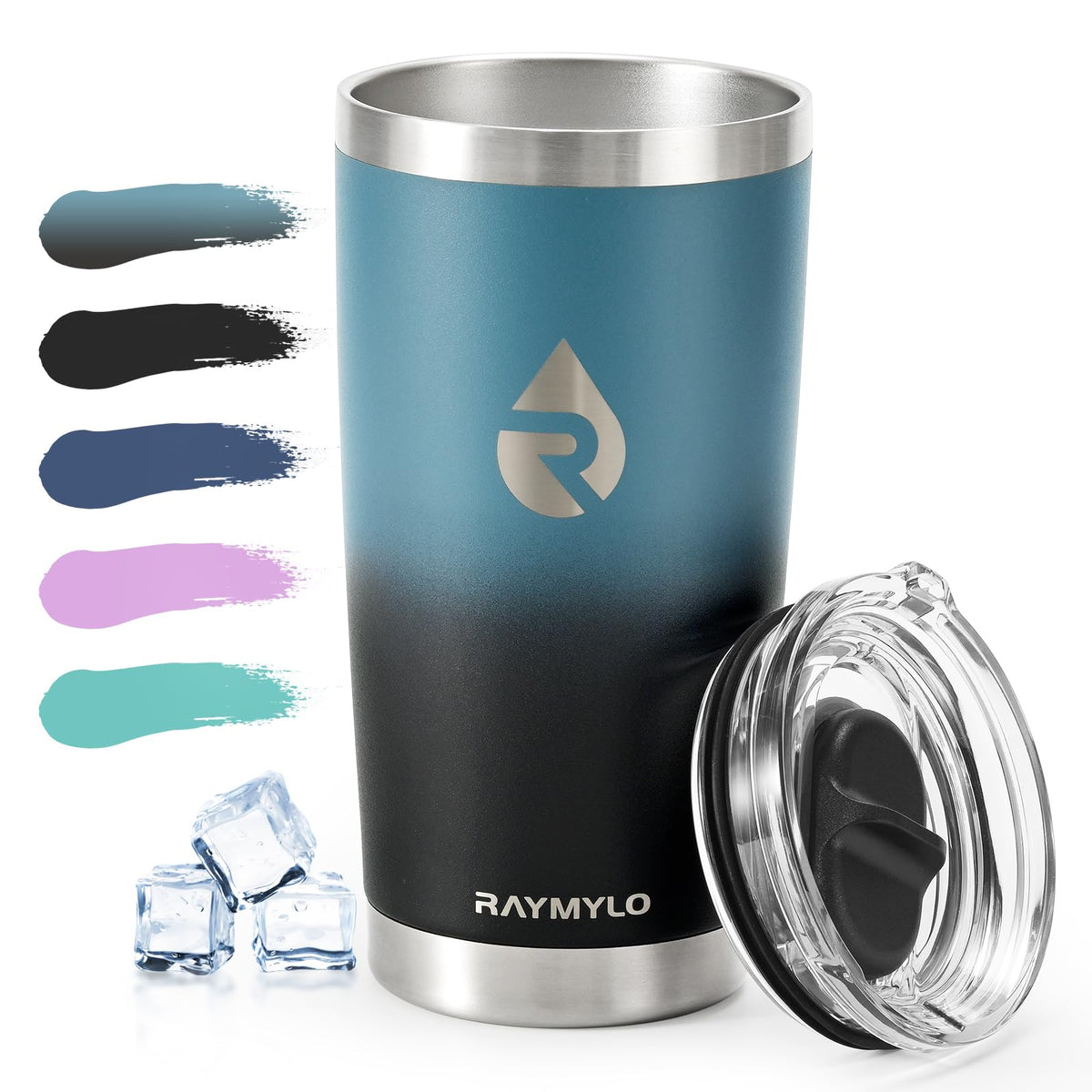 Raymylo 20oz tumbler front view in indigo-black keeps beverages hot or cold.