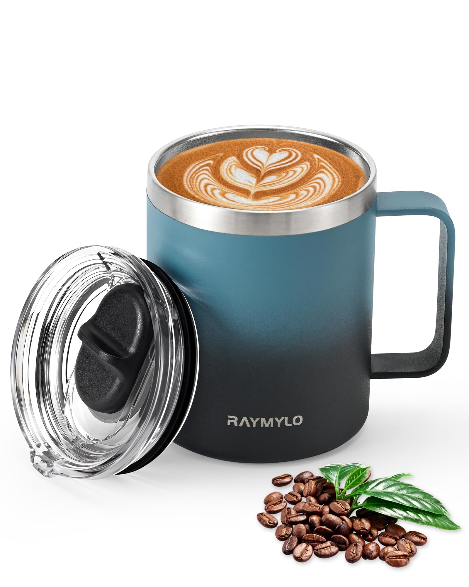 Raymylo 12oz insulated mug with lid closed keeps drinks cold securely.