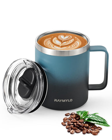 Raymylo 12oz insulated mug with lid closed keeps drinks cold securely.