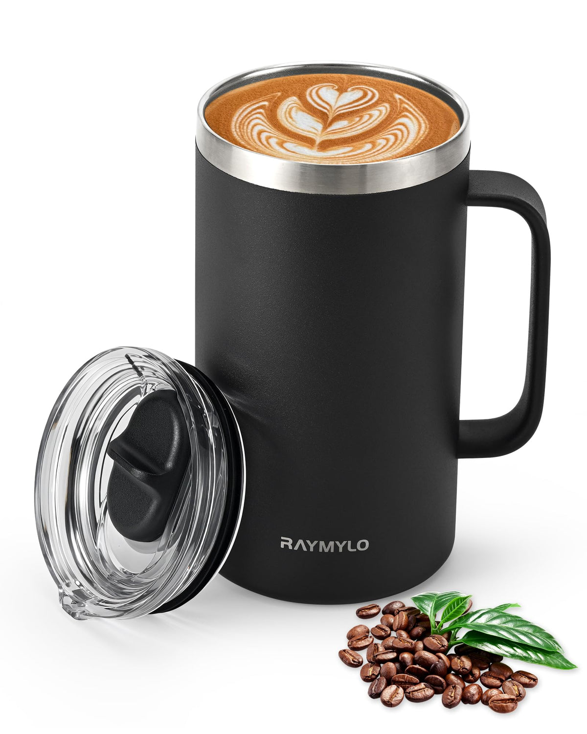 RAYMYLO insulated mug front view highlighting double wall design for temperature retention