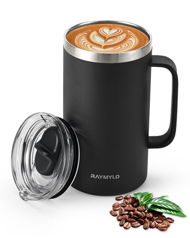 RAYMYLO insulated mug front view highlighting double wall design for temperature retention