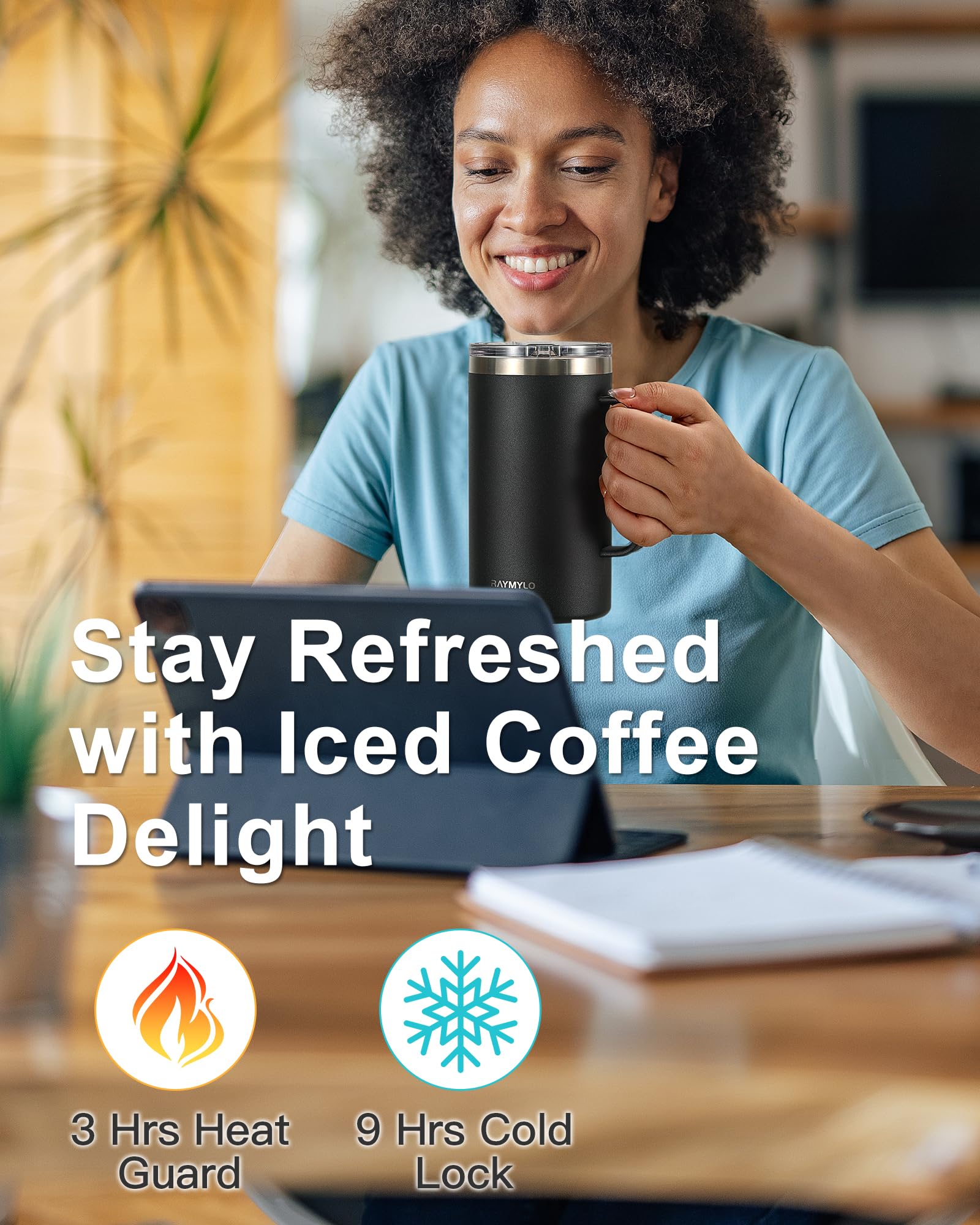 RAYMYLO insulated mug with detachable lid for easy cleaning and secure closure