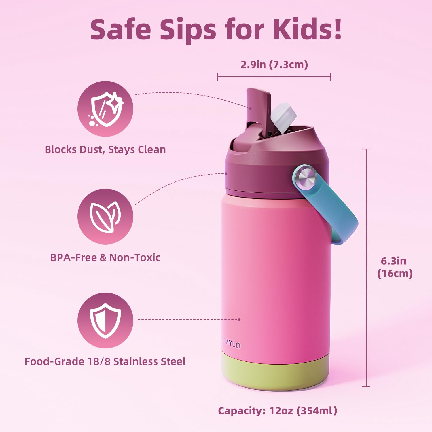 RAYMYLO dust cover on toddler bottle keeps straw clean during play