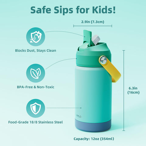 RAYMYLO insulated 12 oz bottle keeps drinks cold for hours during school.