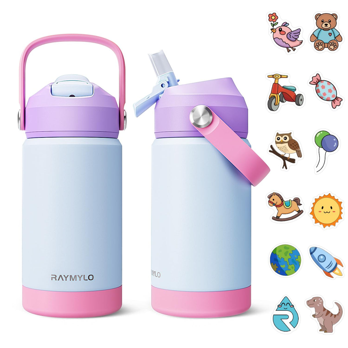 Raymylo toddler bottle lid with dust cover keeps straw clean on the go.