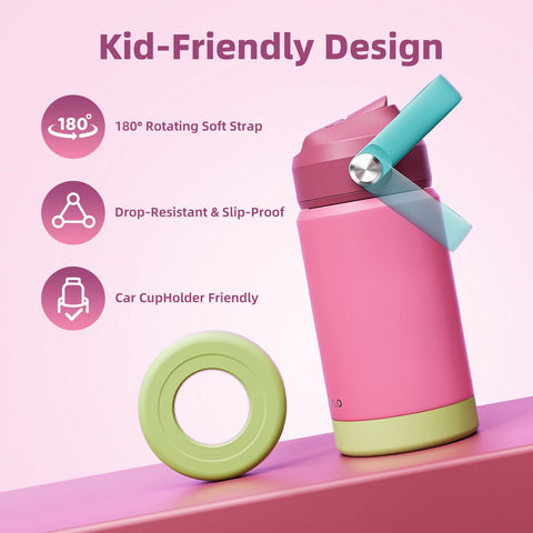 RAYMYLO 180 degree rotating strap on toddler bottle for easy carrying