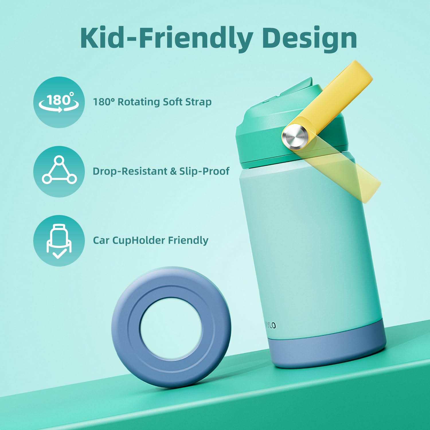 RAYMYLO soft silicone spout provides gentle sipping for toddlers.