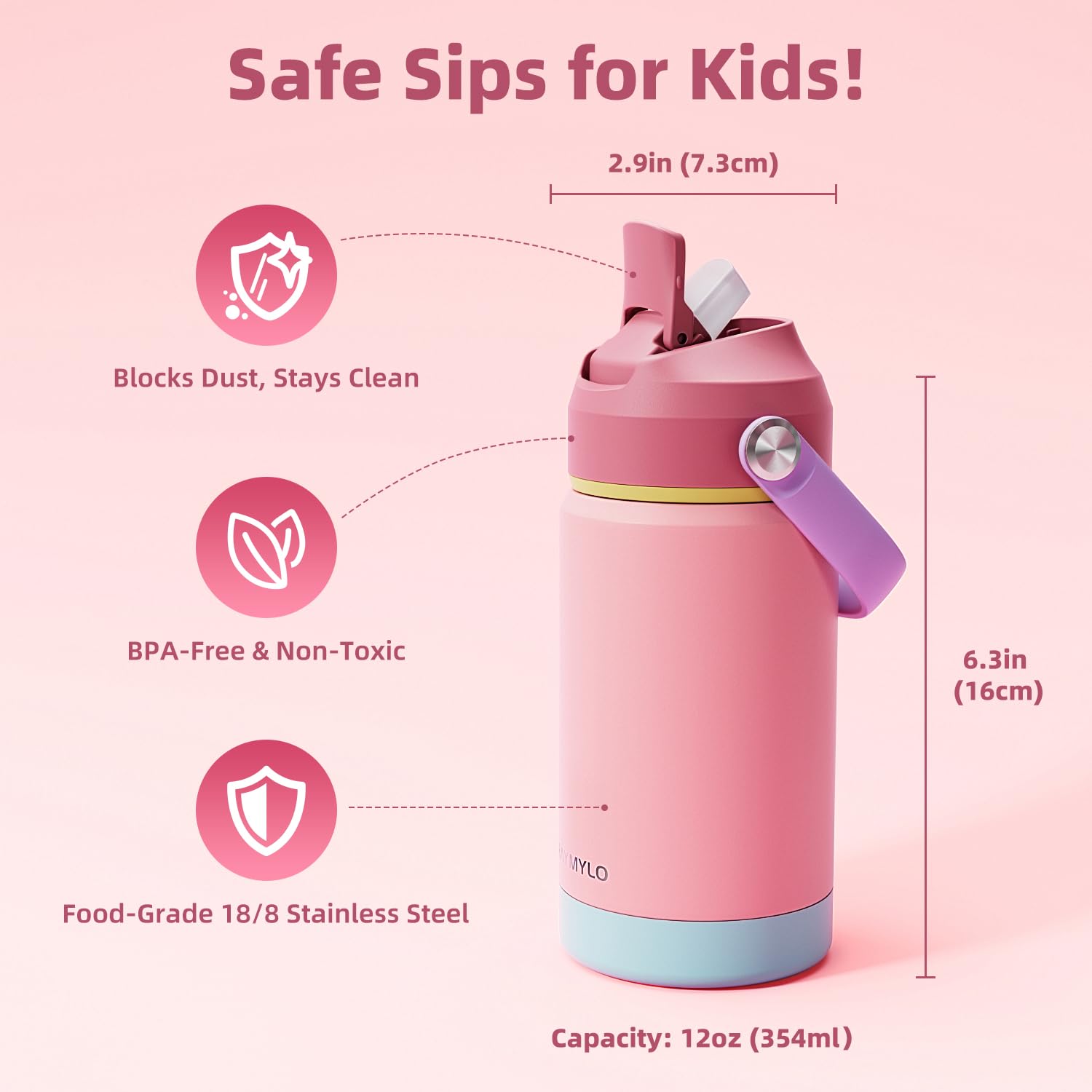 RAYMYLO bottle-straw design promotes smooth sipping for toddlers.