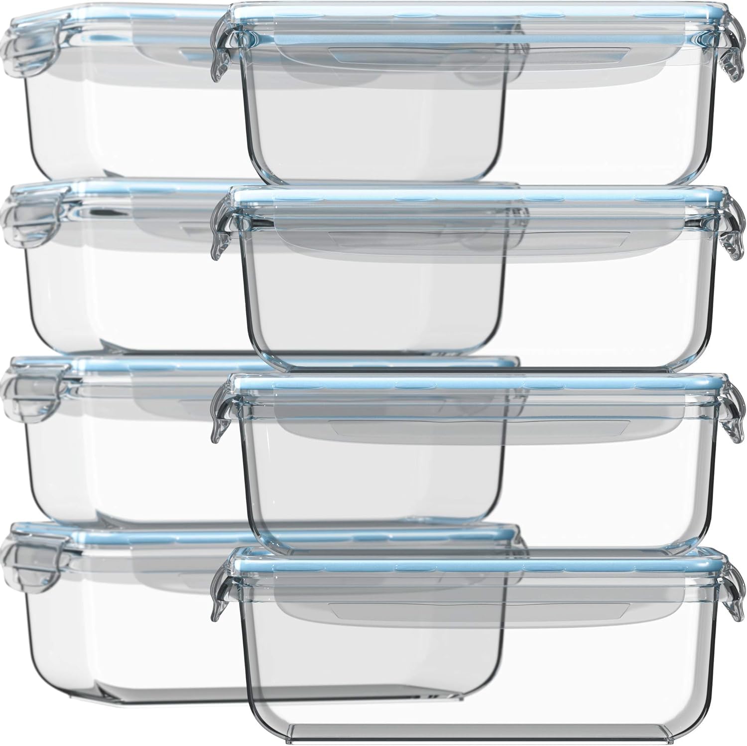 Razab 16pc glass meal prep set shown with eight 30 oz containers for organized weekly planning.