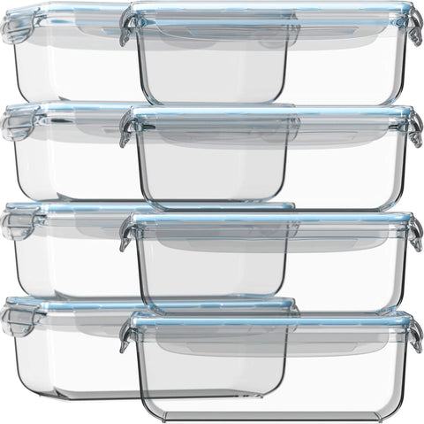 Razab 16pc glass meal prep set shown with eight 30 oz containers for organized weekly planning.