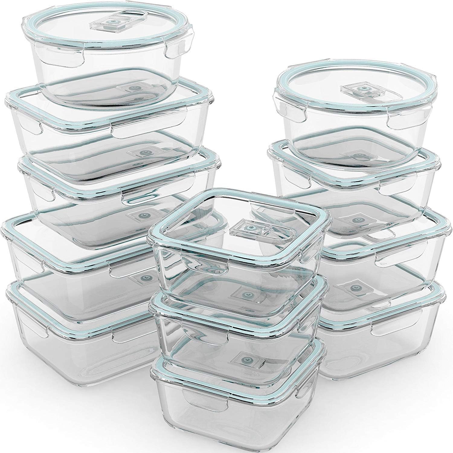 Razab 24pc airtight glass containers for leftovers and meal prep