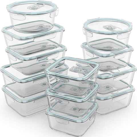 Razab 24pc airtight glass containers for leftovers and meal prep