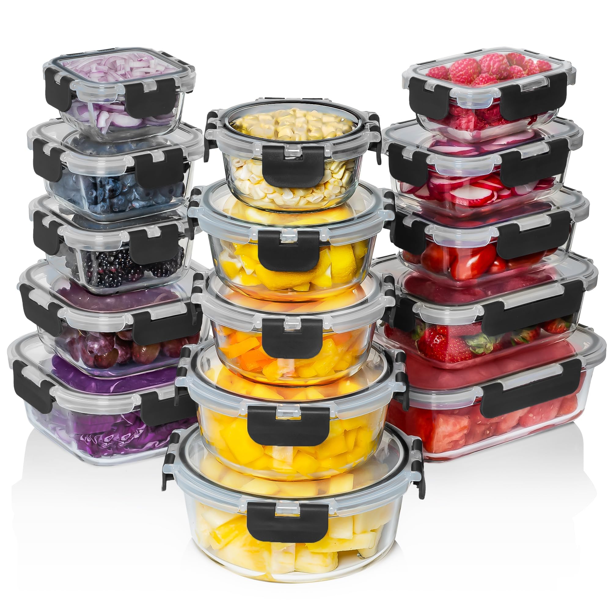 Razab 30pc rectangular glass containers with airtight lids for meal prep