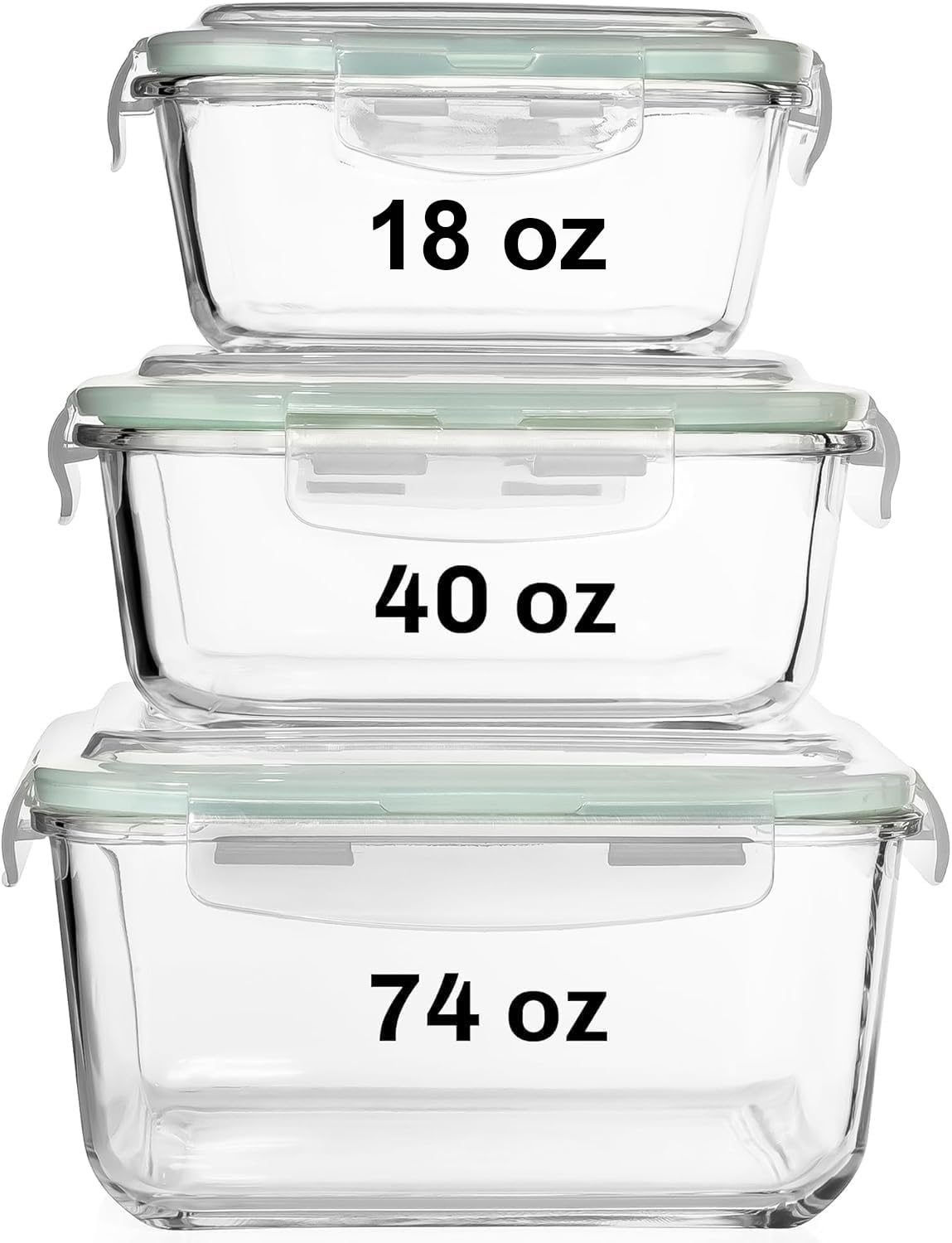 Razab 6pc square glass containers 74oz with airtight lids for meal prep