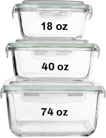Razab 6pc square glass containers 74oz with airtight lids for meal prep