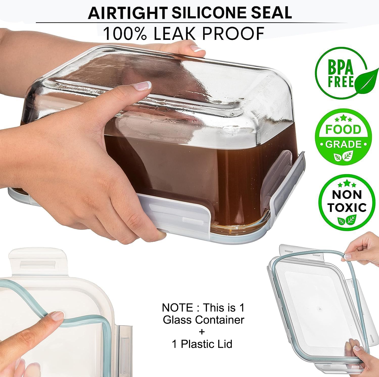 Razab airtight locking lid ensures leakproof storage and mess-free fridge organization.