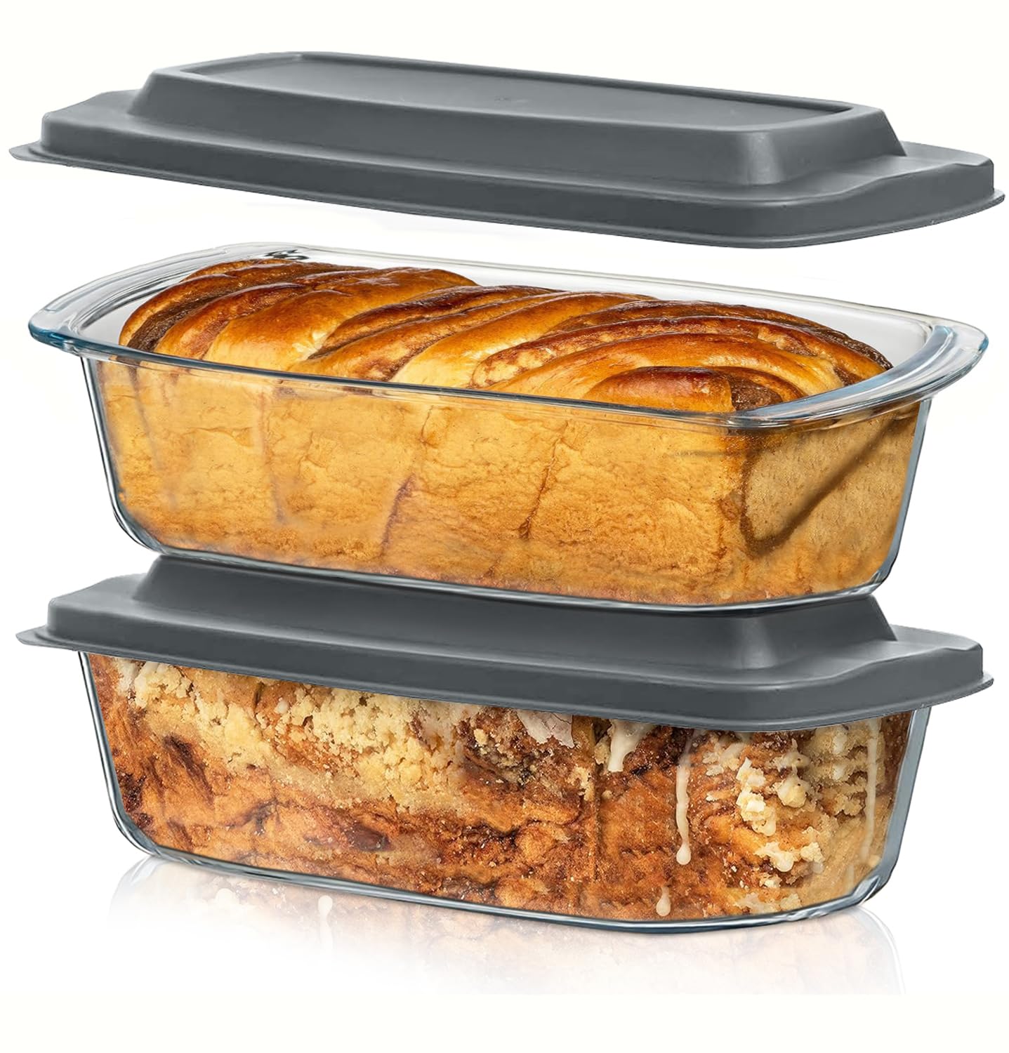 Razab borosilicate loaf pan set with lids for even baking and secure storage