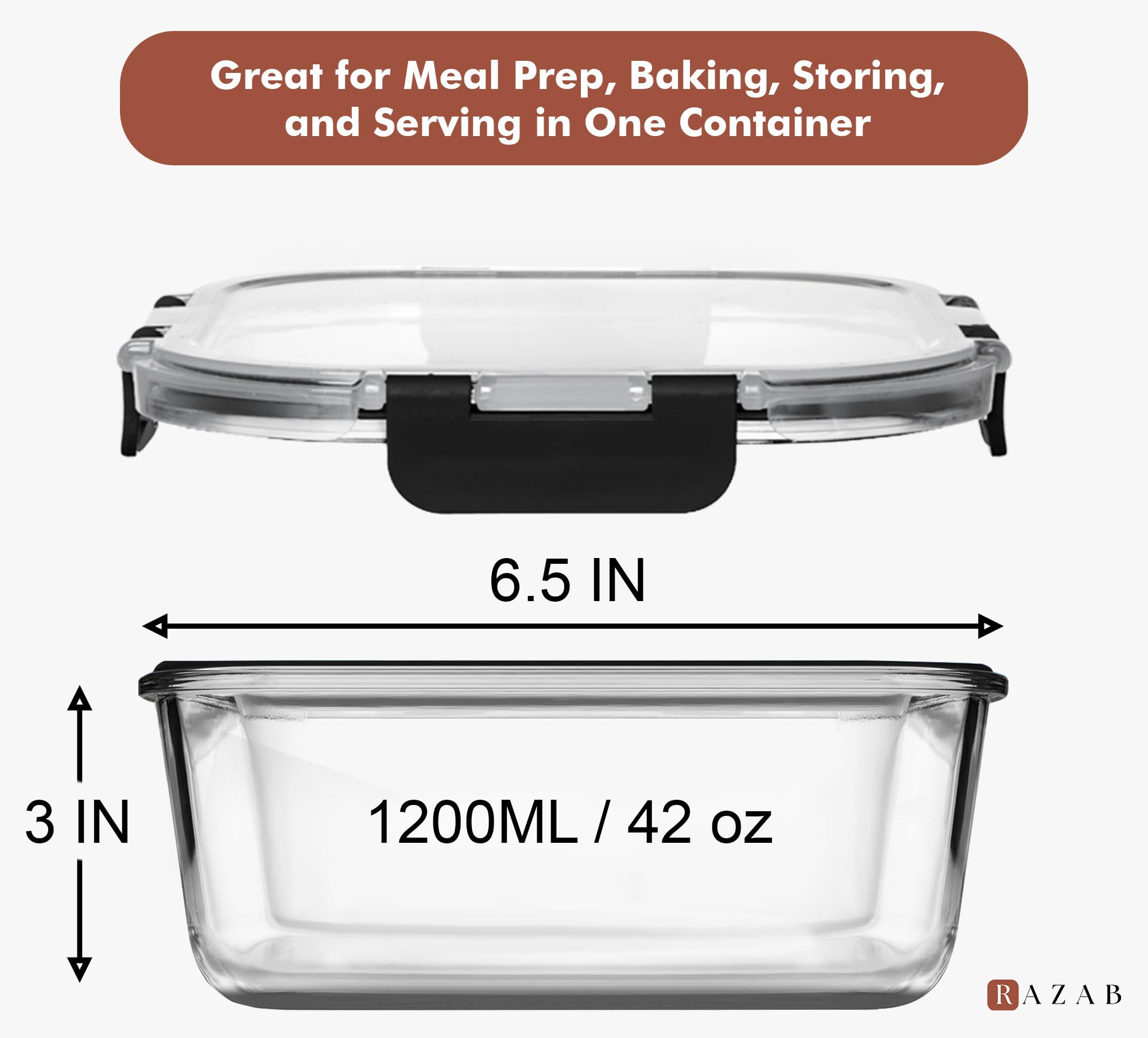 Razab glass container lids showing airtight seal for freshness