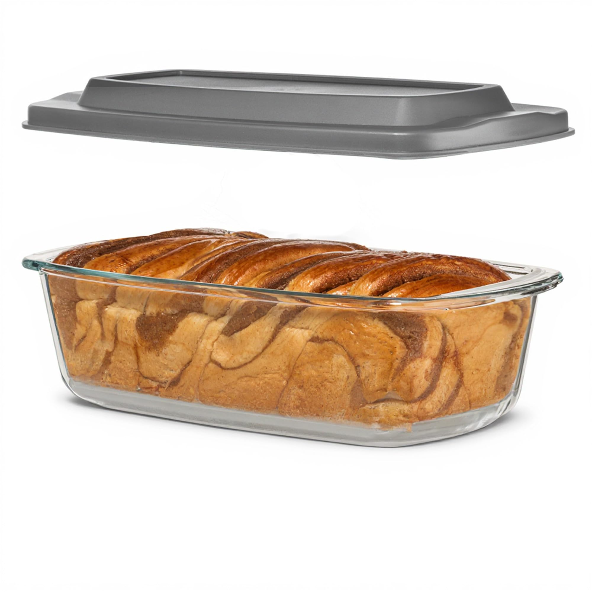 Razab glass loaf pan 7.6 cup capacity showing even baking and clear glass