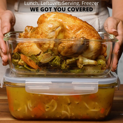 Razab large rectangular glass container used as bakeware for meal prep