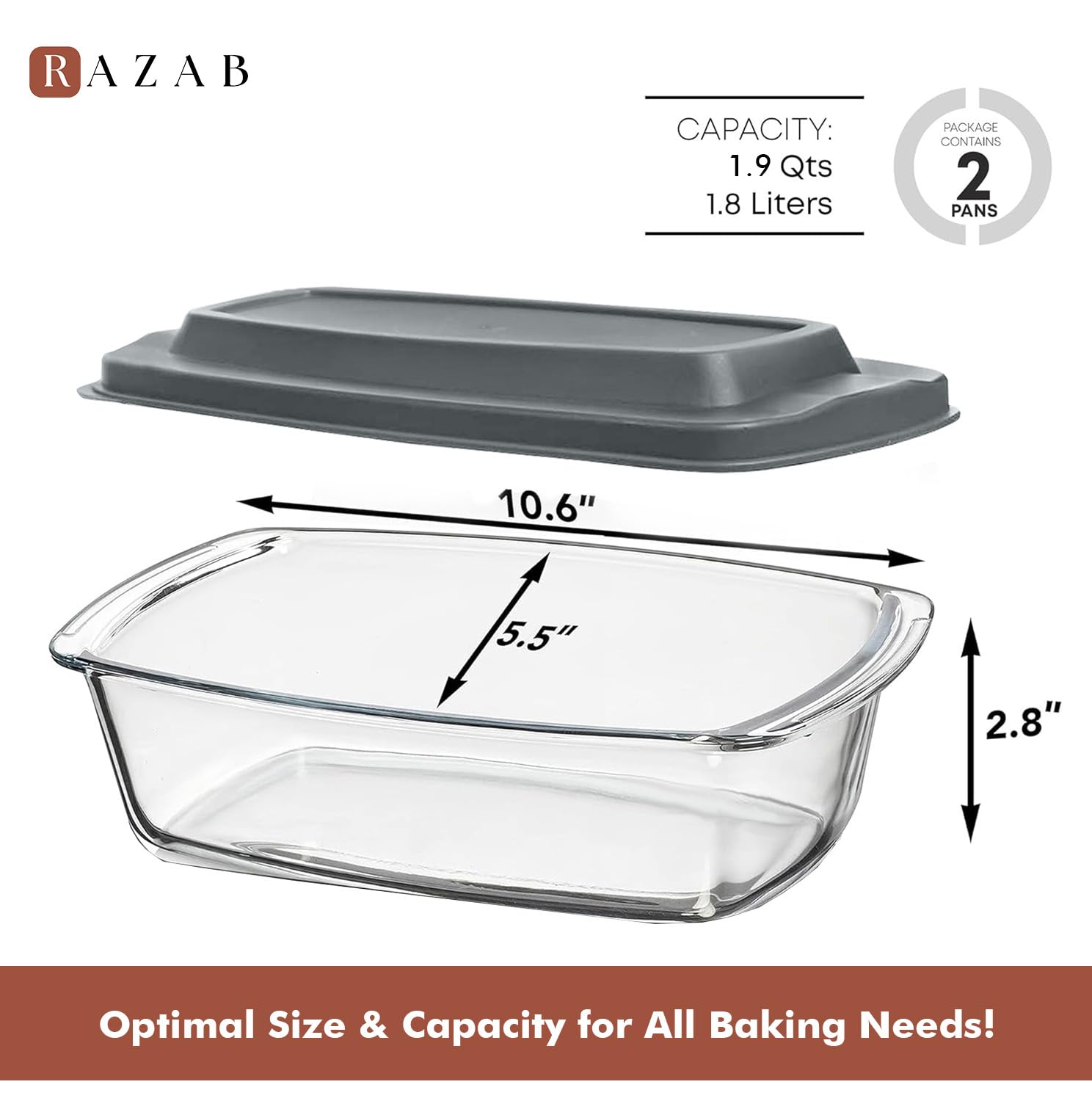 Razab glass loaf pan with lid ready for fridge-to-oven use