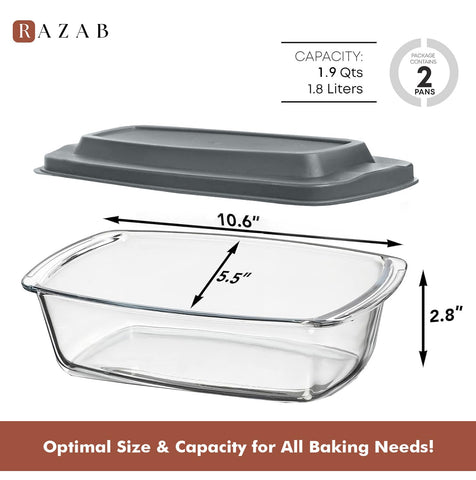 Razab glass loaf pan with lid ready for fridge-to-oven use