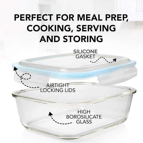 Razab oven-safe glass containers ready for oven-to-table use without lids.