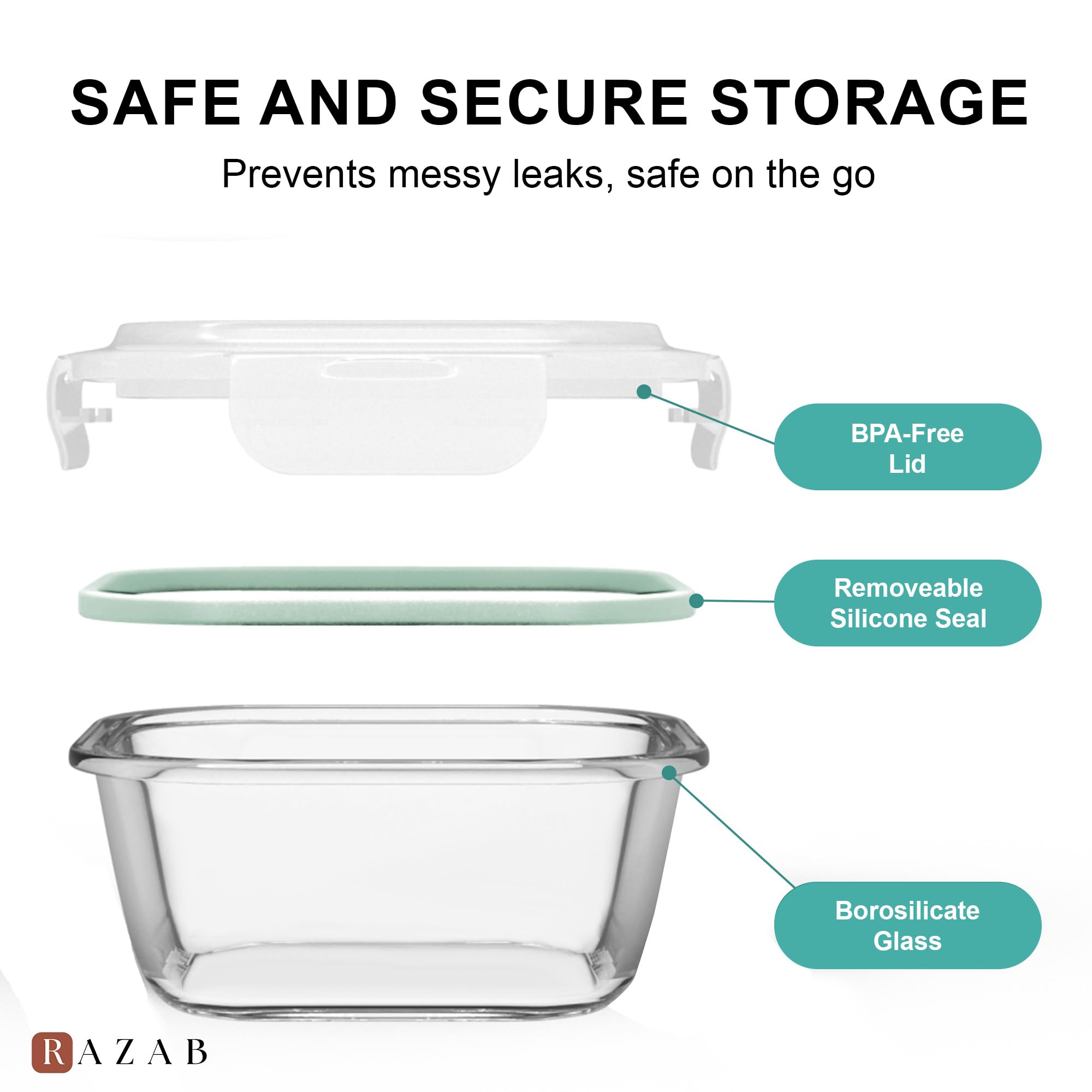Razab snap-lock lids airtight design keeps liquids secure during transport