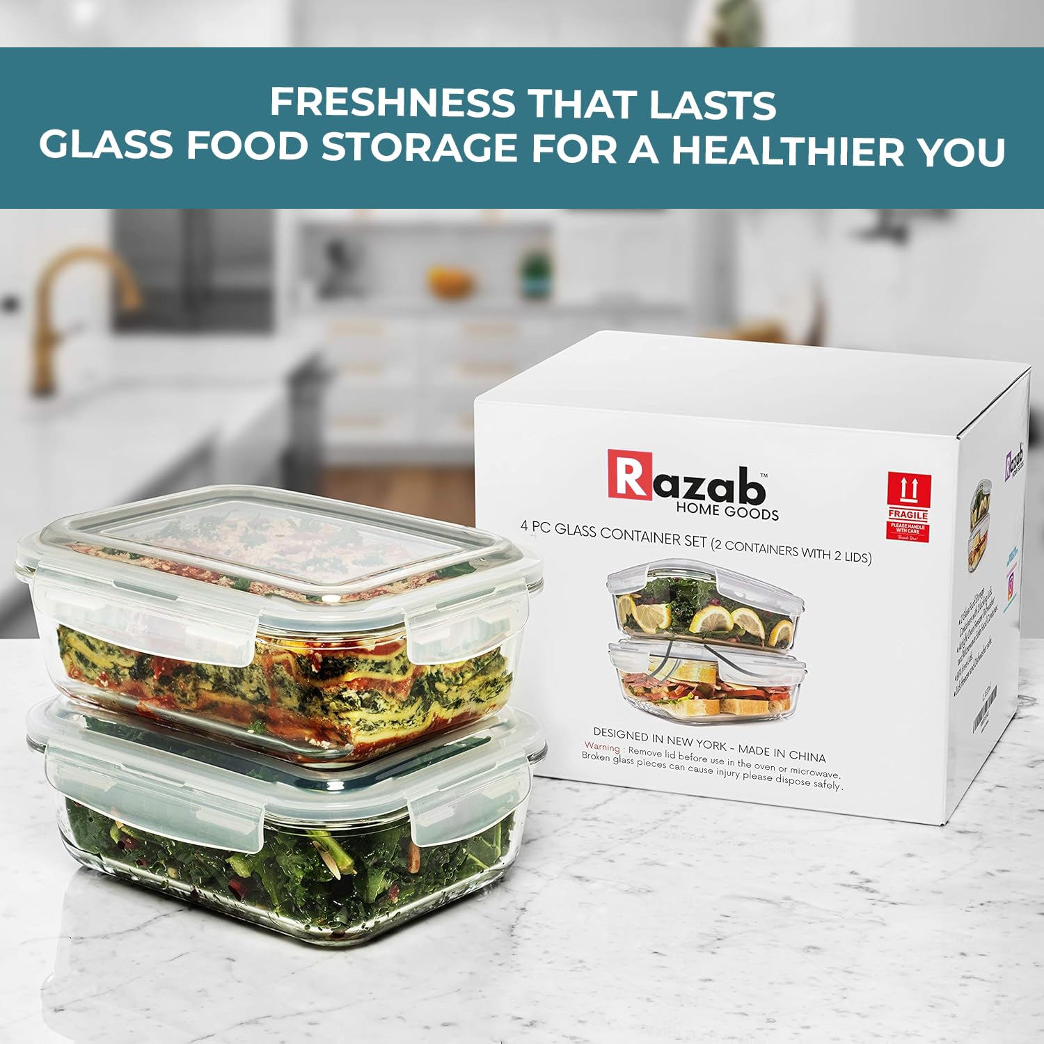 Razab glass containers ready for top-shelf dishwasher cleaning