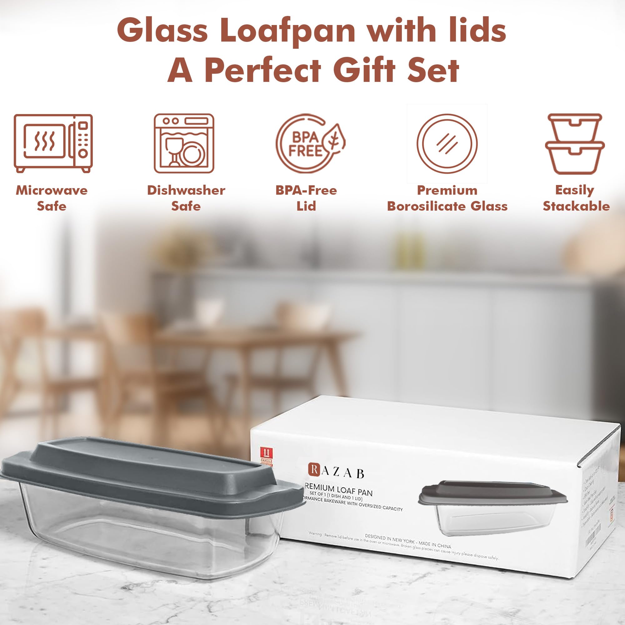Razab transparent glass loaf pan design for monitoring baking