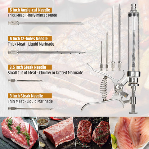 Razorri 3.5-inch steak needle targets chunky marinades into small sections.