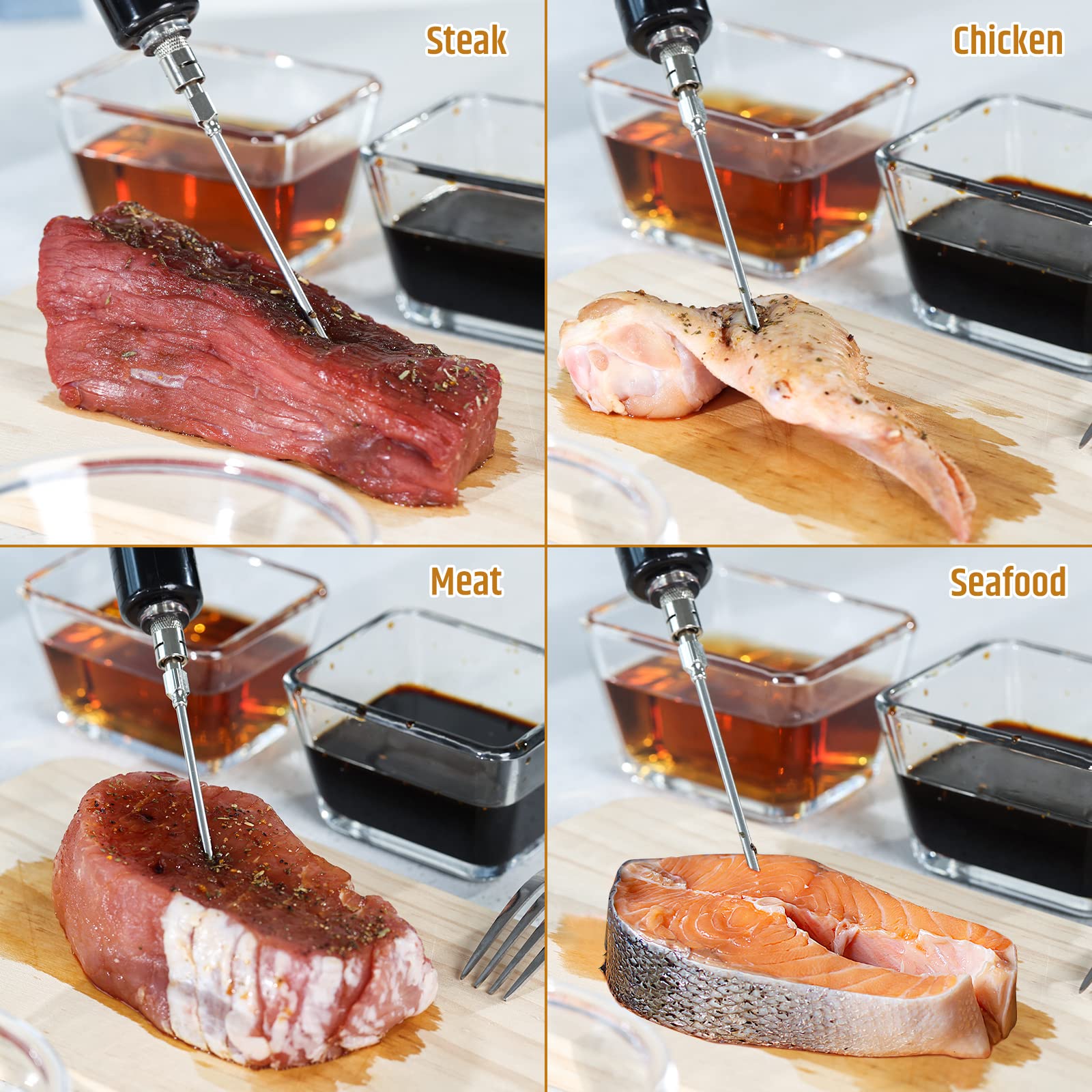 Razorri 3-inch steak needle for precise liquids in small meat areas.