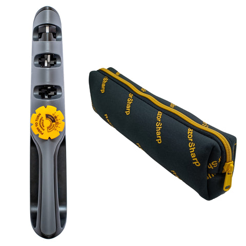 RazorSharp easy-grip ergonomic design enables comfortable sharpening sessions.