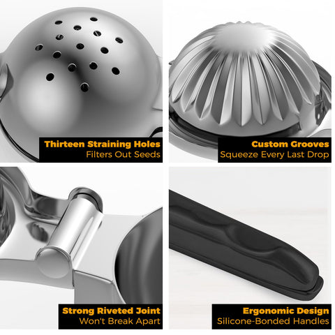RCMo stainless bowl design image emphasizes efficient juice collection and less mess
