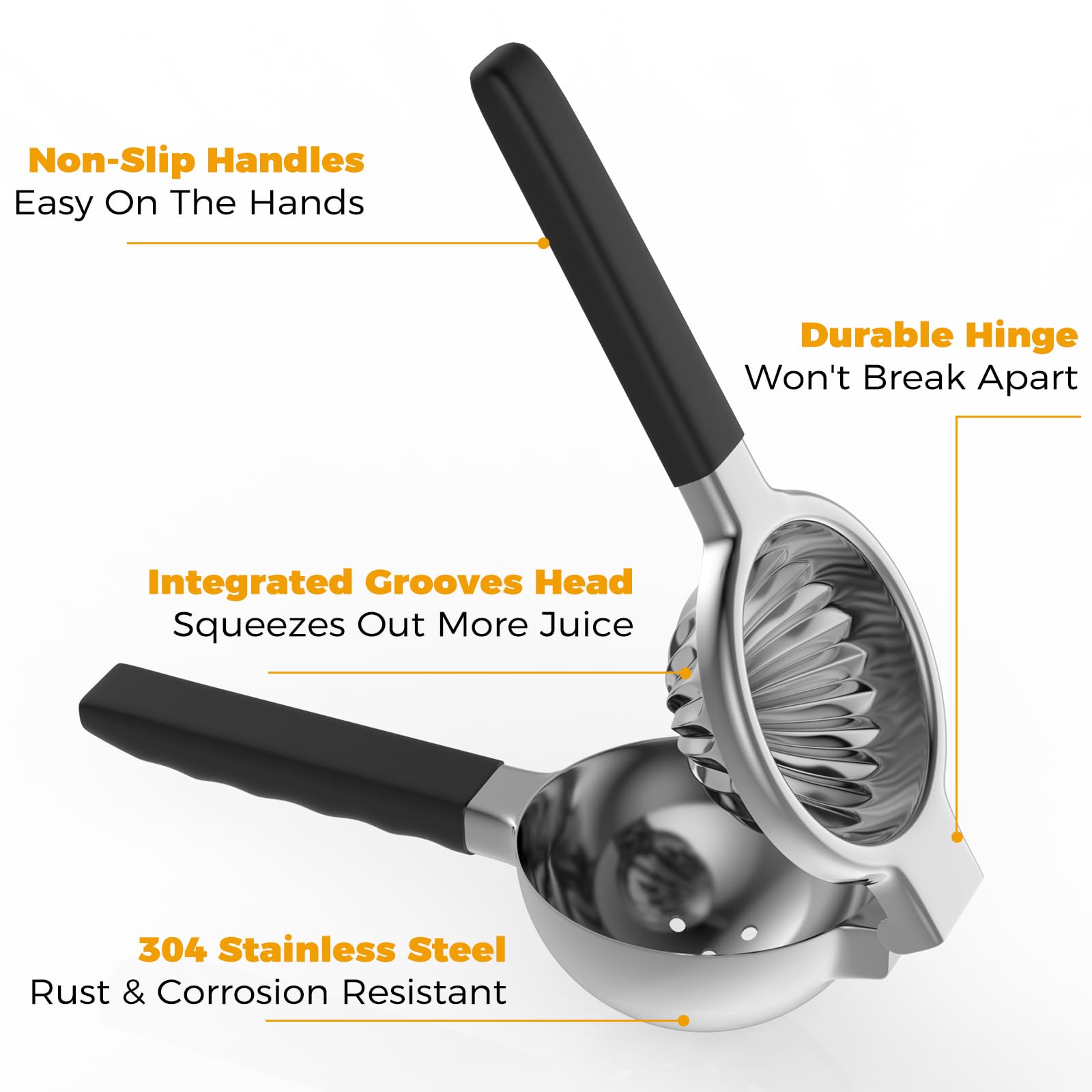 RCMo squeezer with silicone handles highlights secure grip and easy leverage during juicing