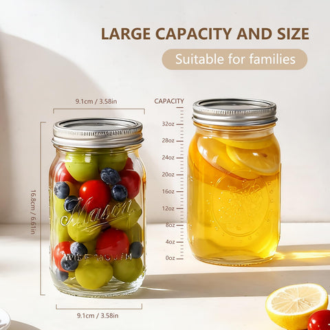 Rcoeuph Mason jar 32oz measurement marks aid precise filling.