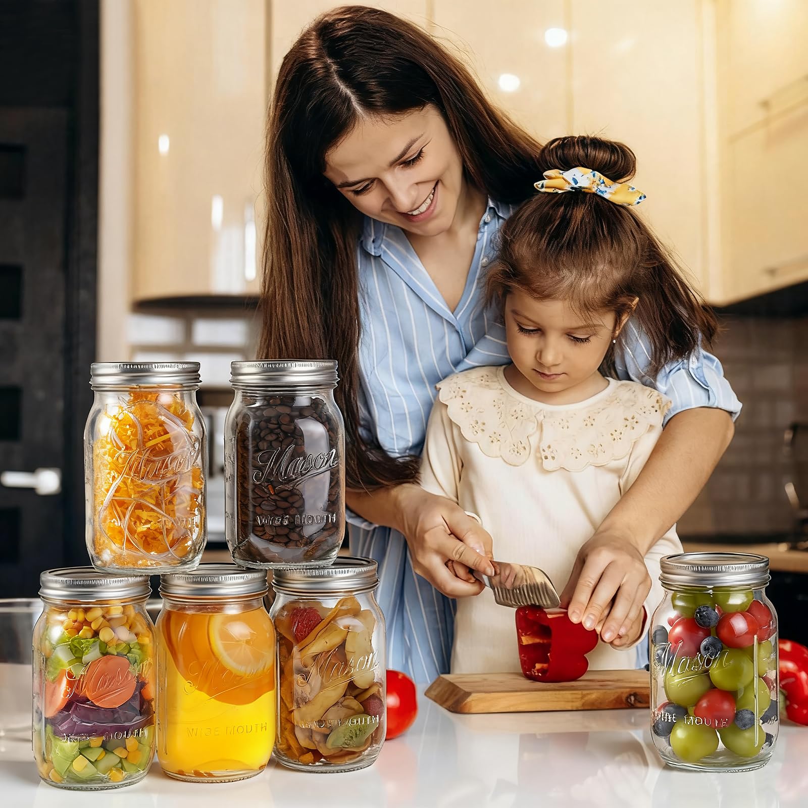 Rcoeuph Mason jar 32oz odor-resistant glass for neutral storage.