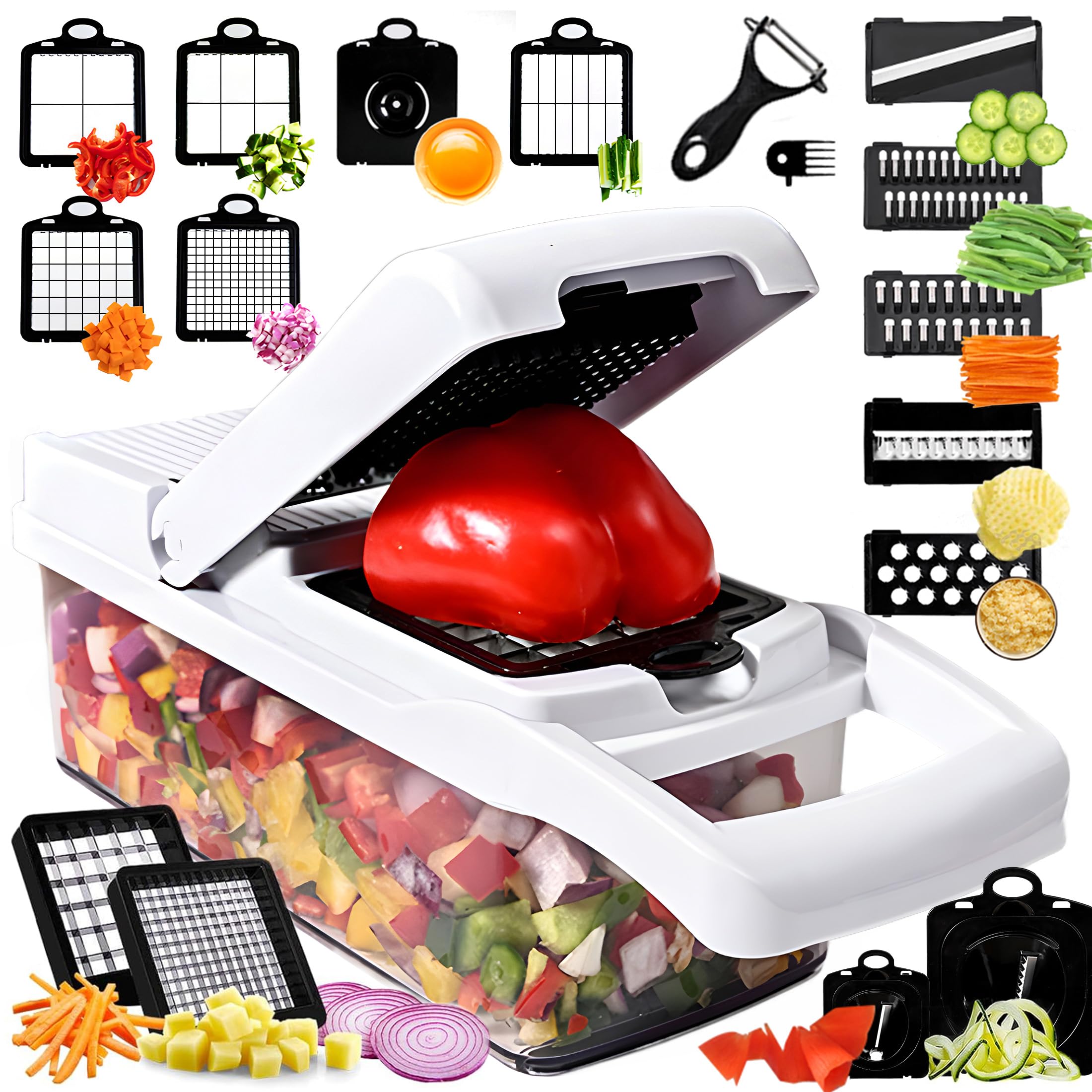 RCOMG 25-in-1 chopper body with non-slip base for safe prep.