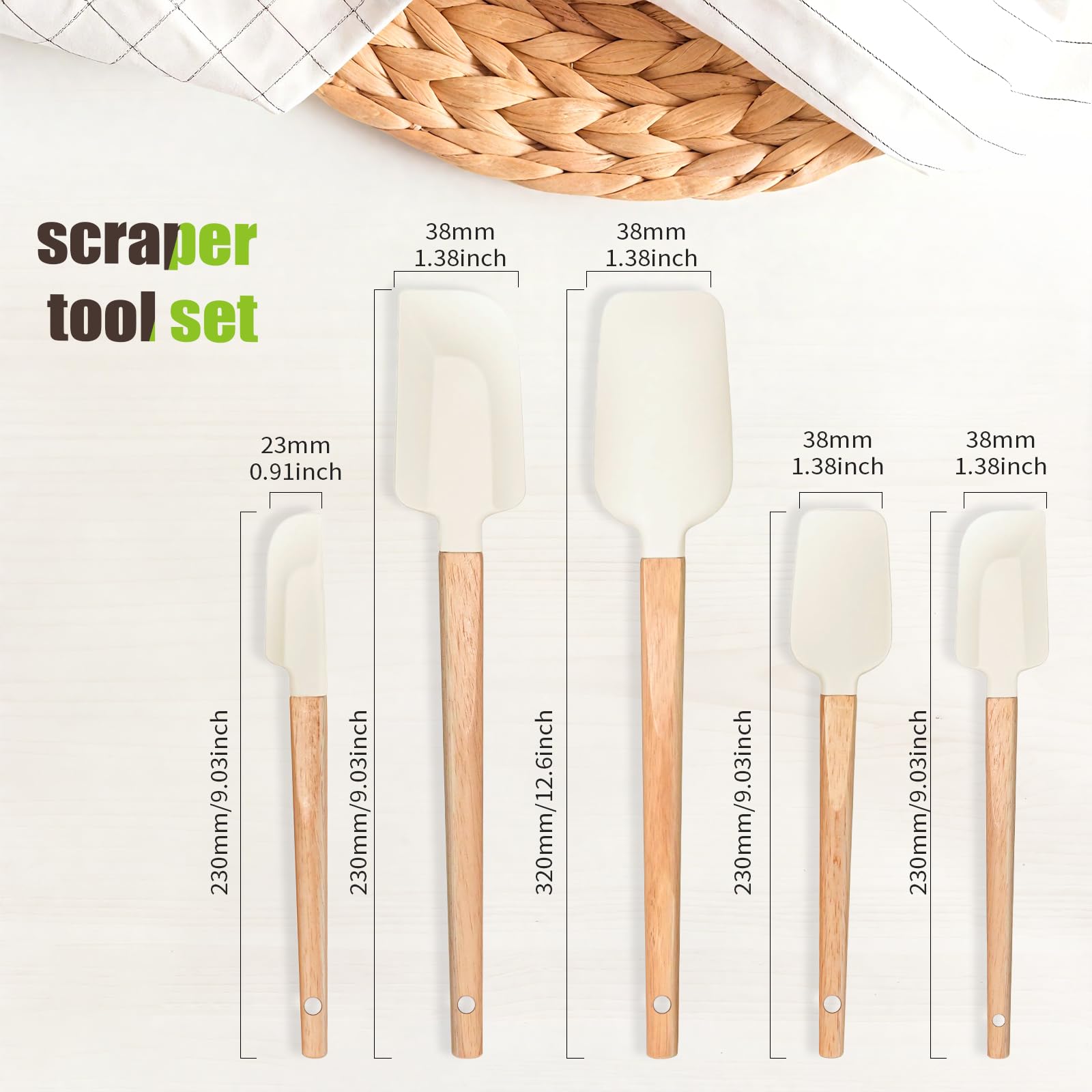 Rctiotuw spatula set cream white wooden handle for comfortable grip during stirring
