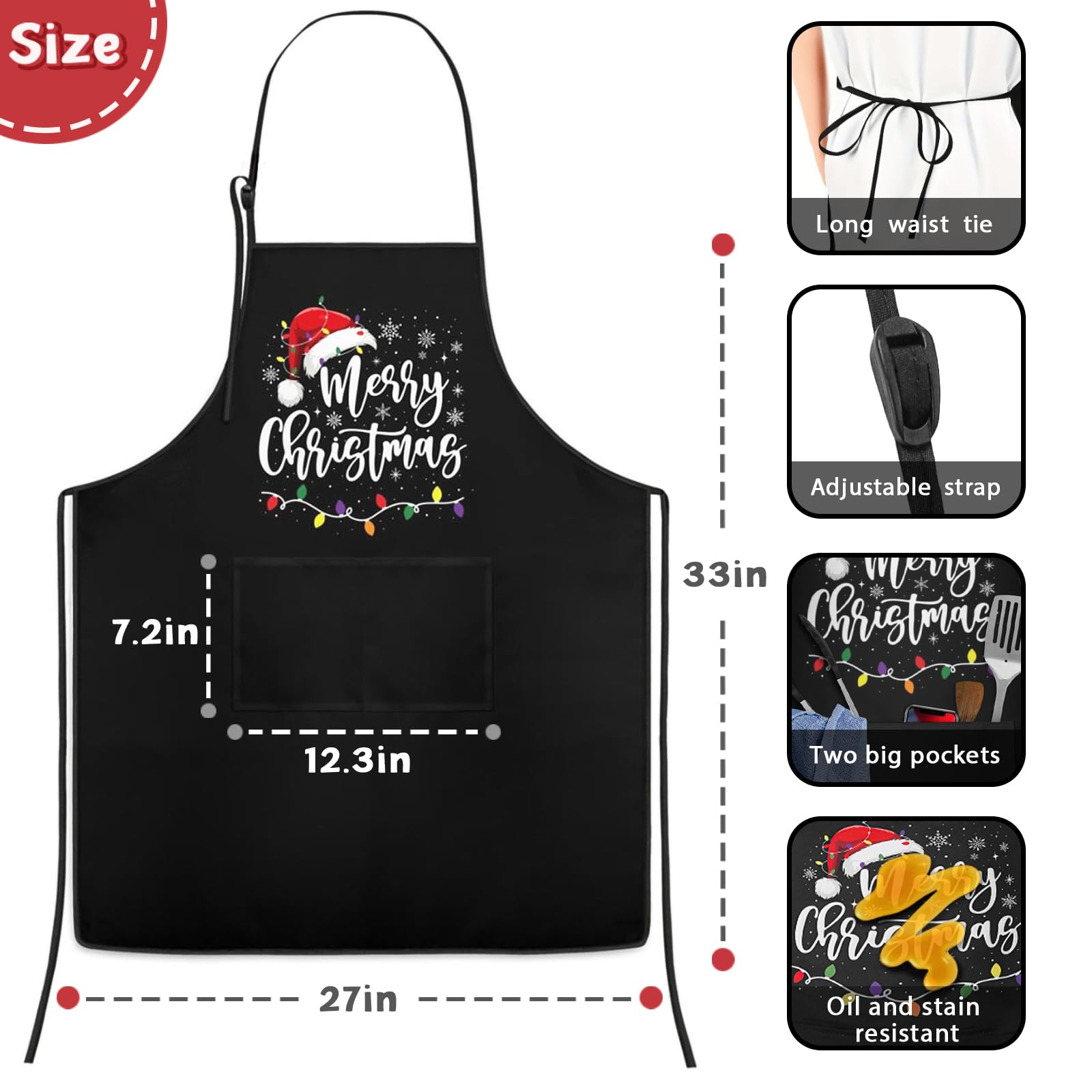 Rcvlauf Christmas apron adjustable tie for a comfortable fit.